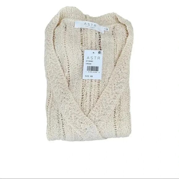ASTR Faux Wrap V-neck Pointelle Knit Pullover Sweater in Beige Cream SZ XS - Picture 11 of 15
